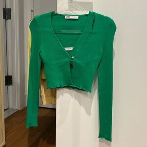Zara Green Knit Matching Cardigan & Bra